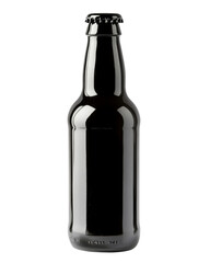 Dark glass beer bottle standing on transparent background