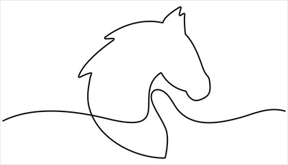 Horse head continuous one line drawing. Modern illustration of a running horse isolated on white background.