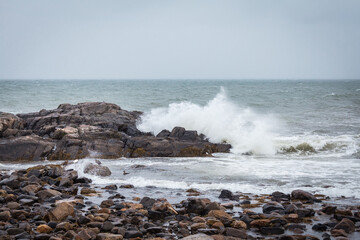 York Maine Atlantic Ocean Rocky Coast with Waves Crashing Landscape
