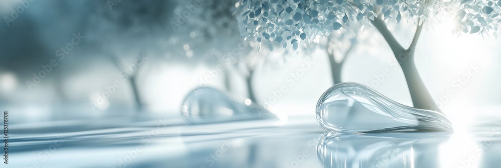 Fototapete glowing reflections in a glass forest with abstract tree shapes evoking a serene and magical atmosph