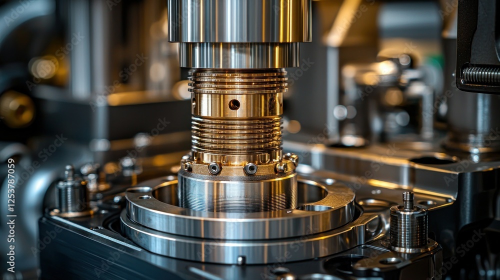 Poster precision machining process close-up; factory background