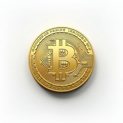 Close-Up of a Detailed Bitcoin Coin in Shimmering Gold Finish on a White Background, Ideal for Representing Cryptocurrency Themes, Digital Investment, and Modern Finance Concepts