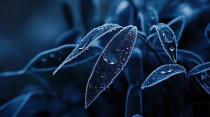 Frosted bamboo leaves, morning dew, close-up, nature background, serene wallpaper