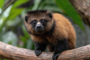 Cute creature perched on a branch in a lush forest environment during daylight
