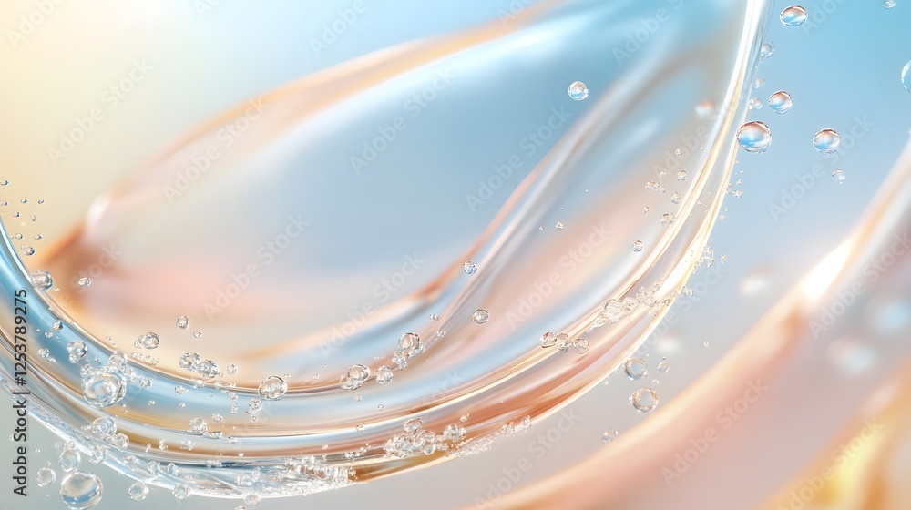 Poster Mesmerizing abstract background featuring the captivating curves and fluid reflections of transparent glass in a serene aquatic setting