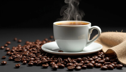 Fototapeta premium cup of coffee with beans