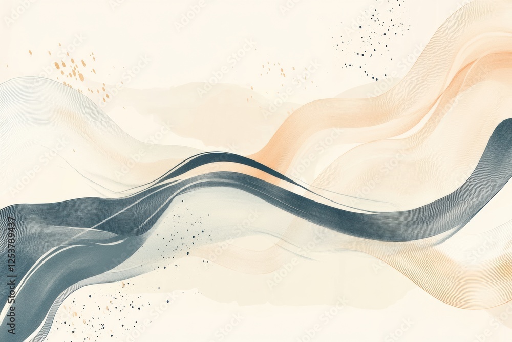 Aufkleber Flowing abstract lines capture the essence of spring breezes with a serene atmosphere and ample space for creative text. Generative AI