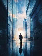 Fototapeta premium Visionary Leadership at the Forefront: Gazing into the Future with Strategic Planning and Innovative Growth for Corporate Development