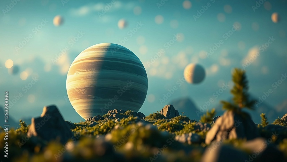 Poster surreal planets nature elements art element set on transparent background