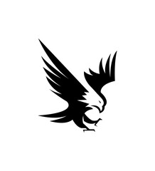 Powerful Eagle Logo Design, Black and White, Bird of Prey, Wings Spread