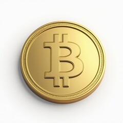 Close-Up of a Detailed Bitcoin Coin in Shimmering Gold Finish on a White Background, Ideal for Representing Cryptocurrency Themes, Digital Investment, and Modern Finance Concepts