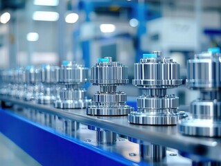 Metal wind turbine components in assembly, supporting renewable power