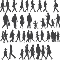 Silhouettes of people, question marks, thinking, diverse poses.

