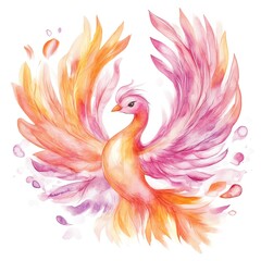 Obraz premium A vibrant, artistic depiction of a phoenix with colorful wings, symbolizing rebirth and transformation in a whimsical style.