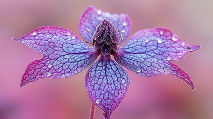 Fototapeta premium Purple flower dew drops close-up macro garden background nature