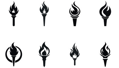 A stylized, solid black silhouette of a torch.
