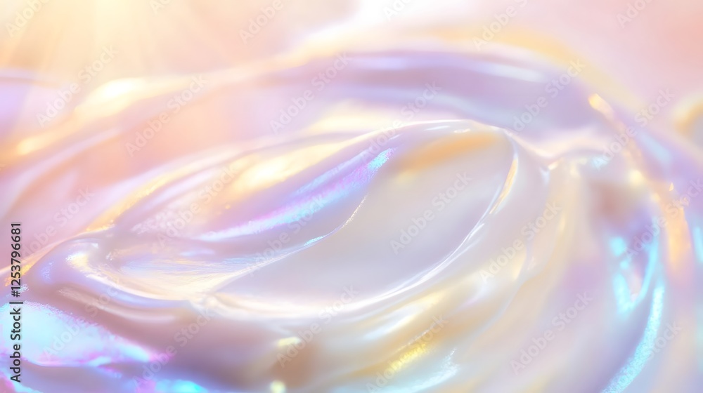Poster Swirling Chromatic Flow   A mesmerizing ethereal abstraction with prismatic hues smooth undulating shapes and a captivating sense of movement and energy