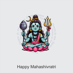 Happy Maha Shivratri text with Lord Shiva Illustration, and Temple background, Traditional Festival Poster Banner Design Template Vector Illustration