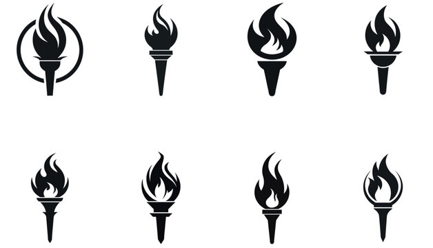 Simple set of black and white torch icon