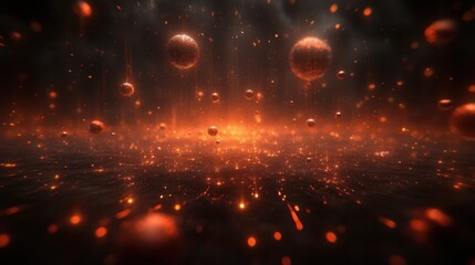 Fototapeta premium Abstract Digital Art with Floating Light Particles and a Glowing Red Atmosphere in Space