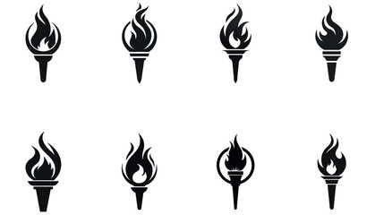 Simple set of black and white torch icon