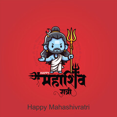 Happy Maha Shivratri text with Lord Shiva Illustration, and Temple background, Traditional Festival Poster Banner Design Template Vector Illustration