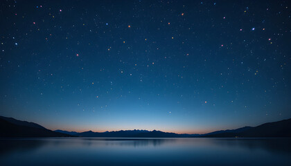Starry Night over Serene Lake and Mountains