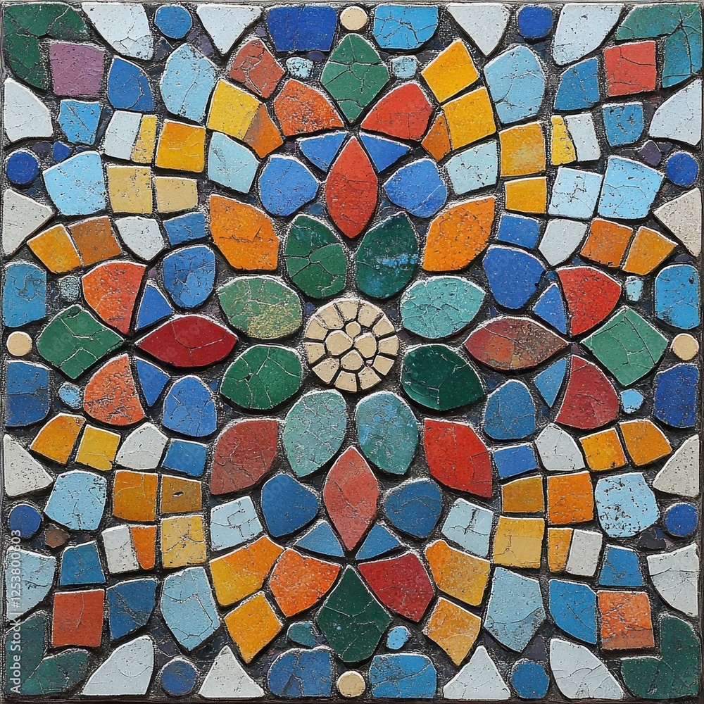 Poster vibrant mosaic texture with colorful geometric patterns in bright hues suitable for art and design p