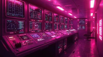 Futuristic Control Room: Neon Pink Digital Command Center