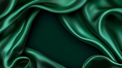 Fototapeta premium Emerald silk drapes, dark backdrop