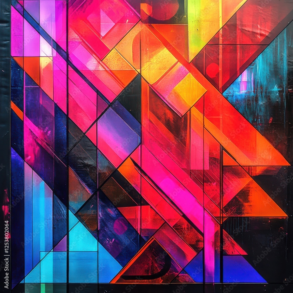 Aufkleber vibrant geometric abstract artwork with diverse colors and textures featuring sharp angles and soft 