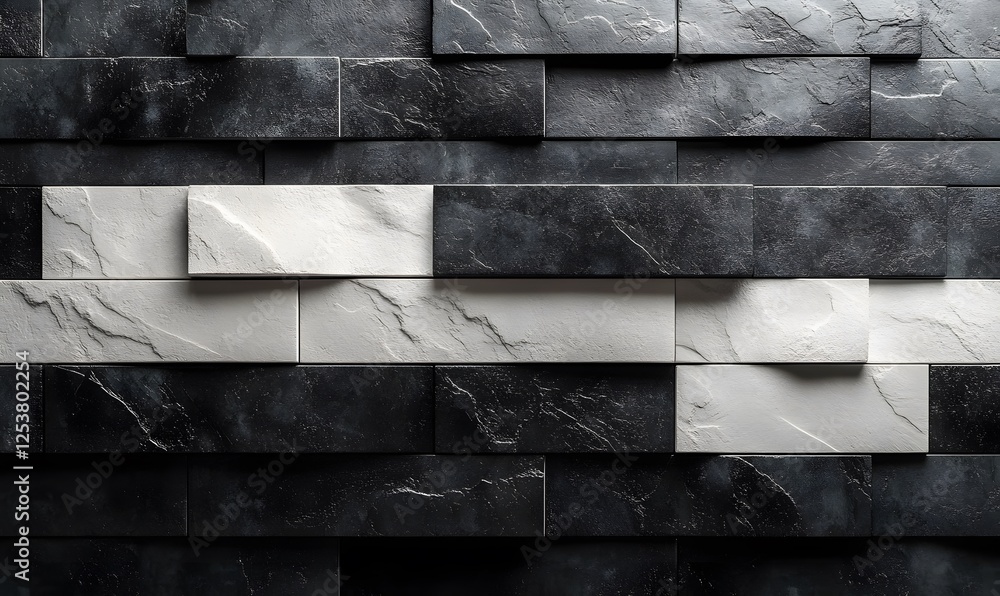 Poster monochrome stone wall pattern featuring black and white rectangular blocks with textured surface