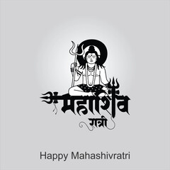 Happy Maha Shivratri text with Lord Shiva Illustration, and Temple background, Traditional Festival Poster Banner Design Template Vector Illustration