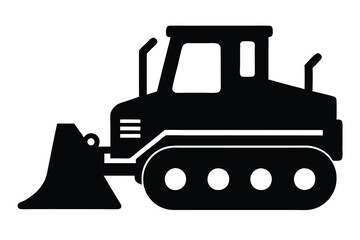 Silhouette vector illustration of a construction bulldozer icon on a black and white background