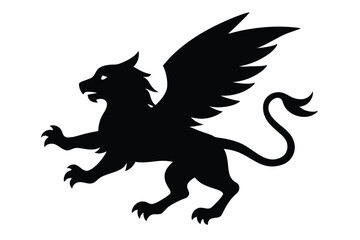 Fototapeta premium Silhouette vector illustration of a griffin flying icon on a black and white background