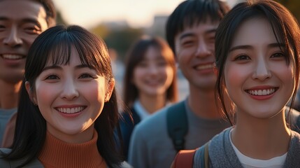 Fototapeta premium Asian people smiling together joy happy optimistic vibes, people togetherness and unity concept
