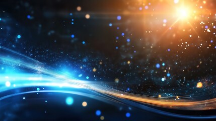 Obraz premium gold blue sparking light, creative geometric shape circle dots and lines motion move , minimalist modern trendy design elements abstract background, banner , flyers design,