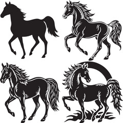 Horse Silhouettes Illustration vector art on white background
