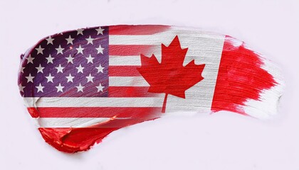 National Flags of Canada and United States Merged in Artistic Design