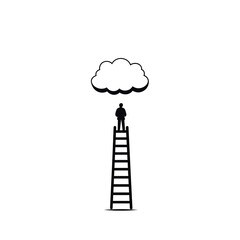 Person Climbing Ladder Reaching for a Cloud Symbolizing Dreams and Aspirations