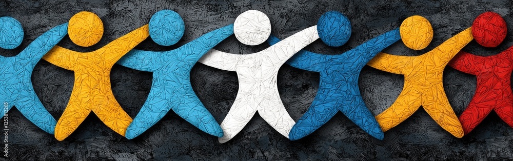 Poster paper cut-out representation of unity and diversity among different groups of people