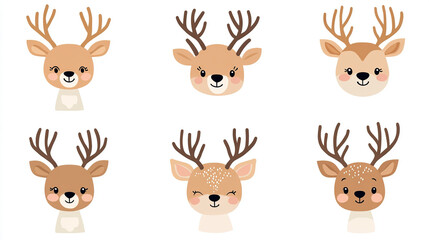 Cute Kawaii Deer Faces in Pastel Colors