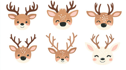 Obraz premium Cute Kawaii Deer Faces in Pastel Colors