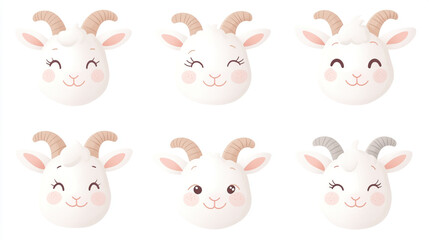 Obraz premium Cute Kawaii Goat Faces in Pastel Colors