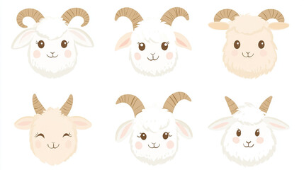 Cute Kawaii Goat Faces Collection in Pastel Colors