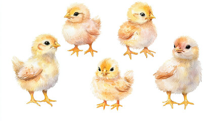 Watercolor Illustration of Adorable Baby Chicks