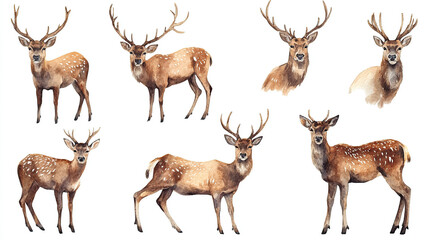 Naklejka premium Watercolor Stag Illustrations with Elegant Antlers