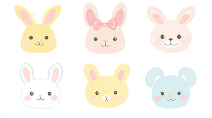 Obraz premium Adorable Cartoon Bunny Faces with Pastel Colors