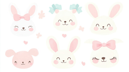 Adorable Pastel Cartoon Animal Faces