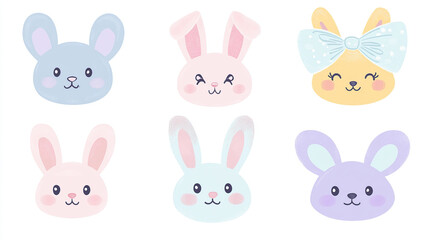 Adorable Cartoon Bunny Faces with Pastel Colors